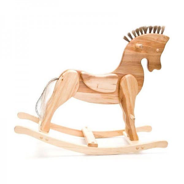 Natural wooden rocking horse for kids